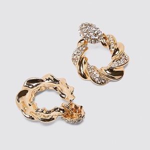 Anthropologie Gold Plated Cutout Crystal Cluster Twisted Rope Hoop Earri…